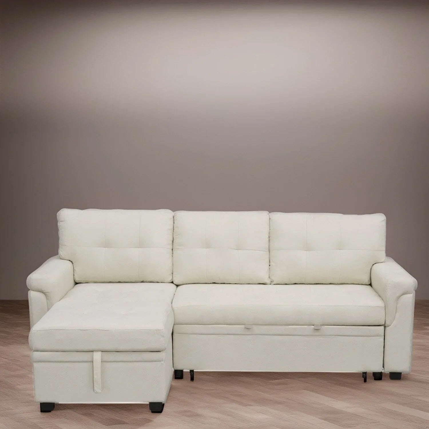 Canapé d'angle réversible avec lit gigogne, méridienne de rangement, pieds durables,