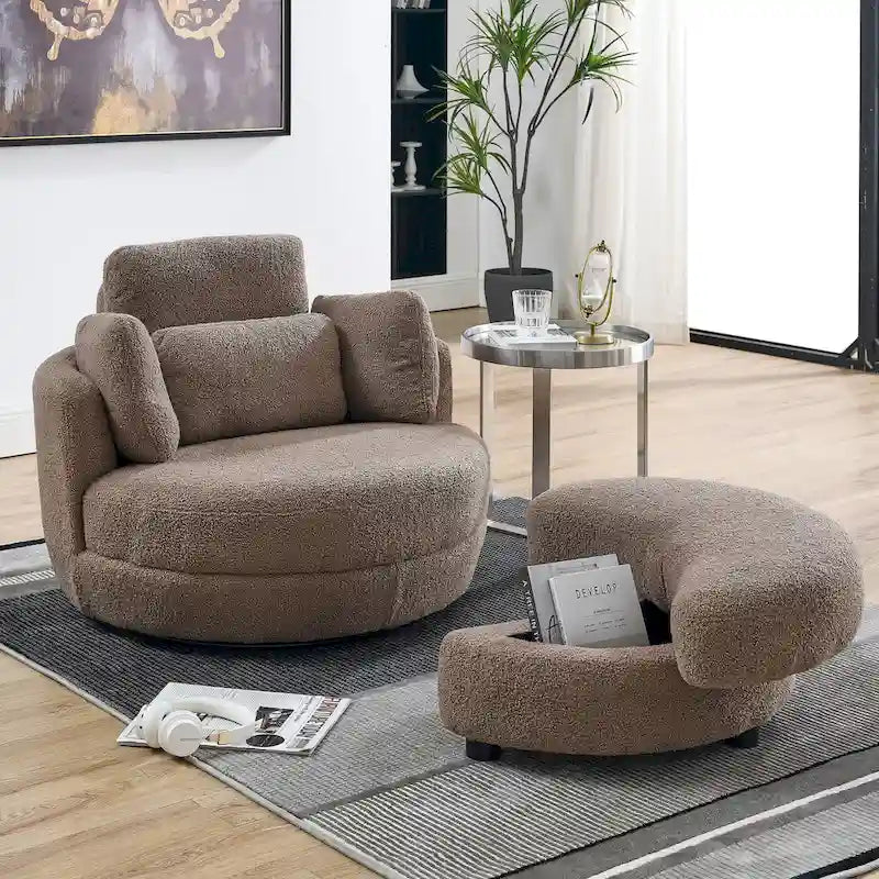 Fauteuil crapaud pivotant surdimensionné avec pouf de rangement lune