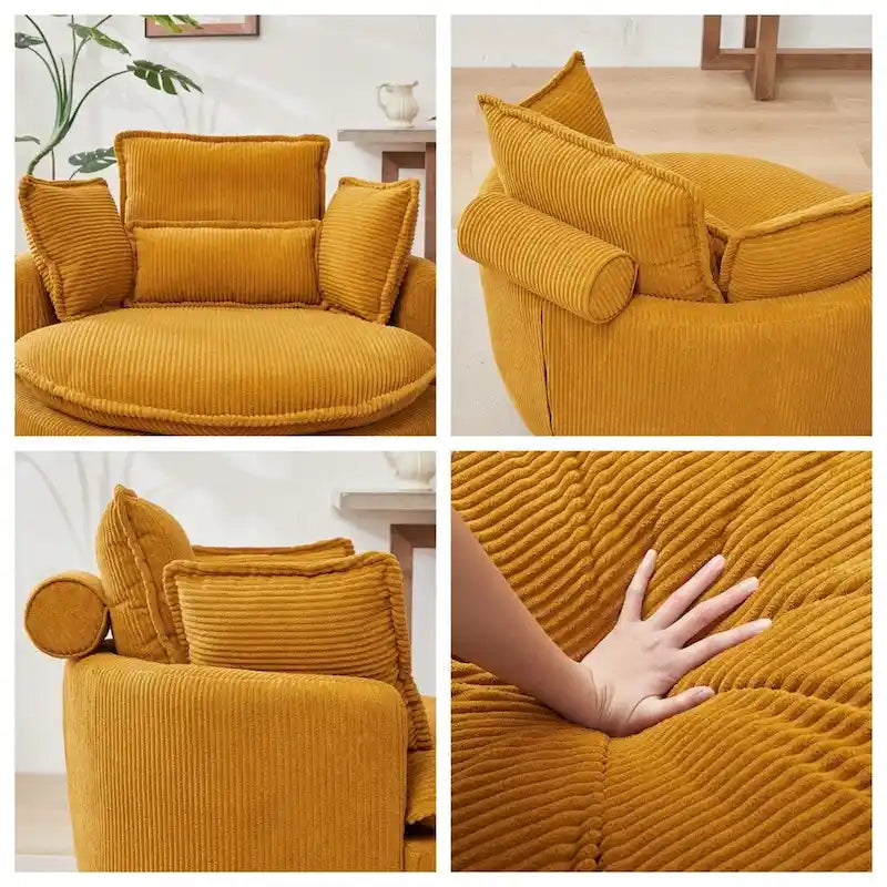 Fauteuil pivotant surdimensionné avec pouf de rangement lune et 4 oreillers
