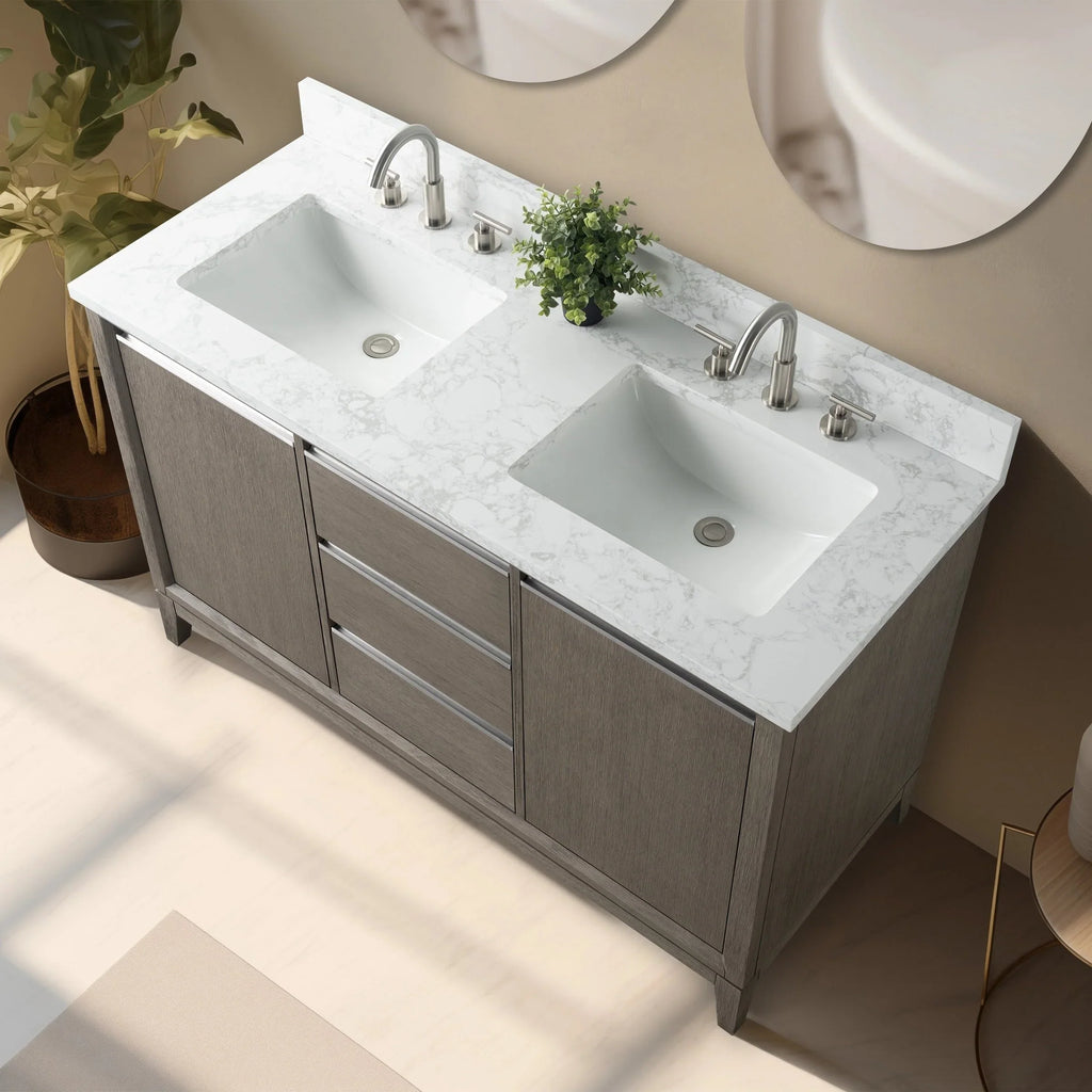 Meuble-lavabo Vanity Art avec évier en céramique et dessus en marbre reconstitué