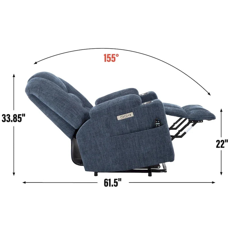 Fauteuil inclinable Power Lift avec massage et chaleur, fauteuils inclinables larges et rembourrés Lazy Boy avec ports USB, Type C et 2 porte-gobelets en acier