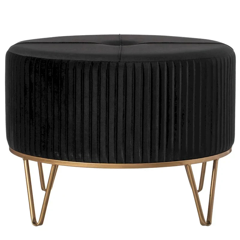 Tabouret pouf rond en velours surélevé avec base dorée épingle à cheveux