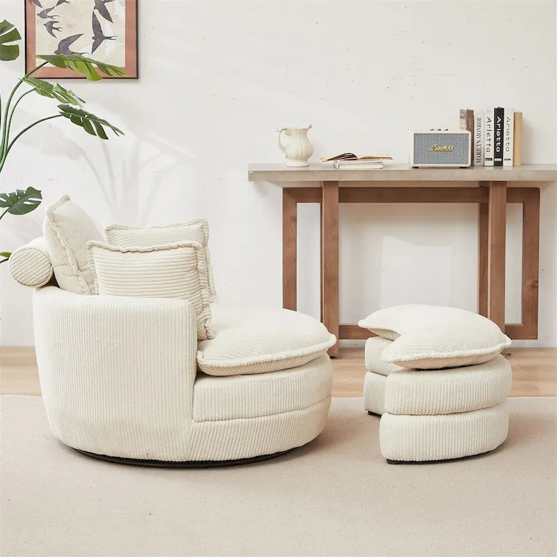 Fauteuil pivotant surdimensionné avec pouf de rangement lune et 4 oreillers