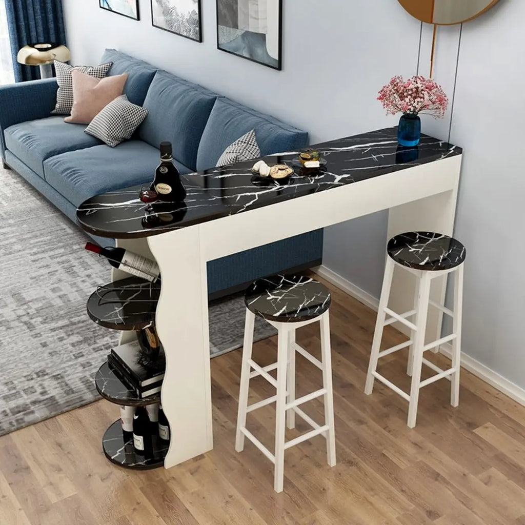 Tables de bar étagères asymétriques modernes en bois noir et blanc