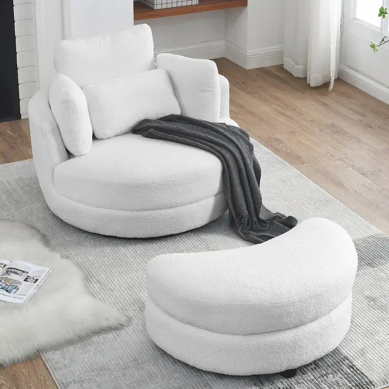 Fauteuil crapaud pivotant surdimensionné avec pouf de rangement lune