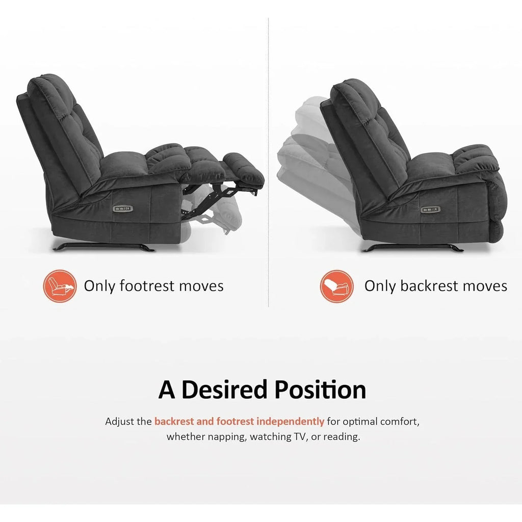MCombo Fauteuil inclinable électrique sans accoudoirs surdimensionné à double moteur, inclinable Zeroarms parfait pour le salon en tissu PR607