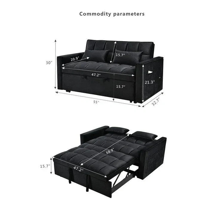 Causeuse moderne en velours avec dossier inclinable et poches, 2 places – Gris foncé / Gris clair / Bleu / Noir