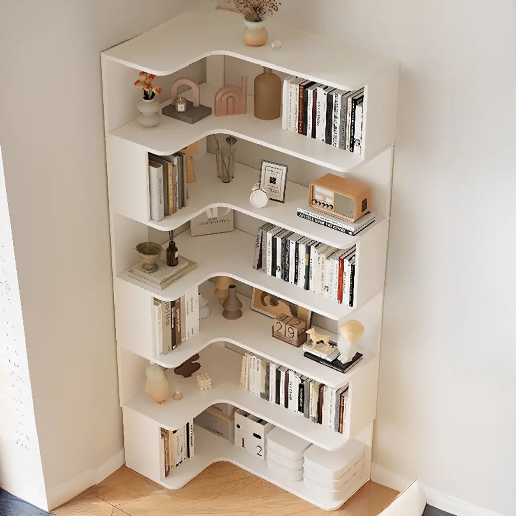 Étagère d'angle en bois manufacturé à 6 tablettes