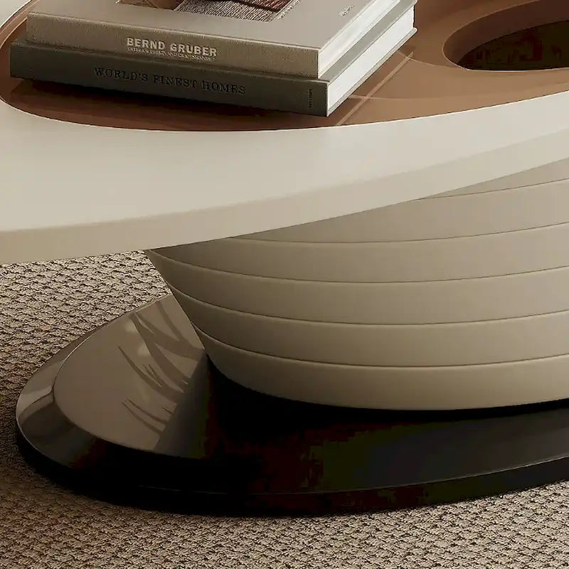 Table Basse Ovale en Verre Moderne Minimaliste Luxe Léger avec Base Grise 130 cm - L 130 cm x l 65 cm x H 36,5 cm