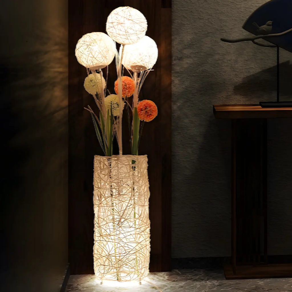 Lampadaire LED en rotin à brancher pour salon