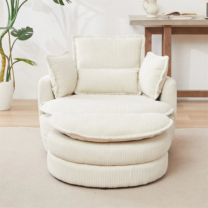 Fauteuil pivotant surdimensionné avec pouf de rangement lune et 4 oreillers