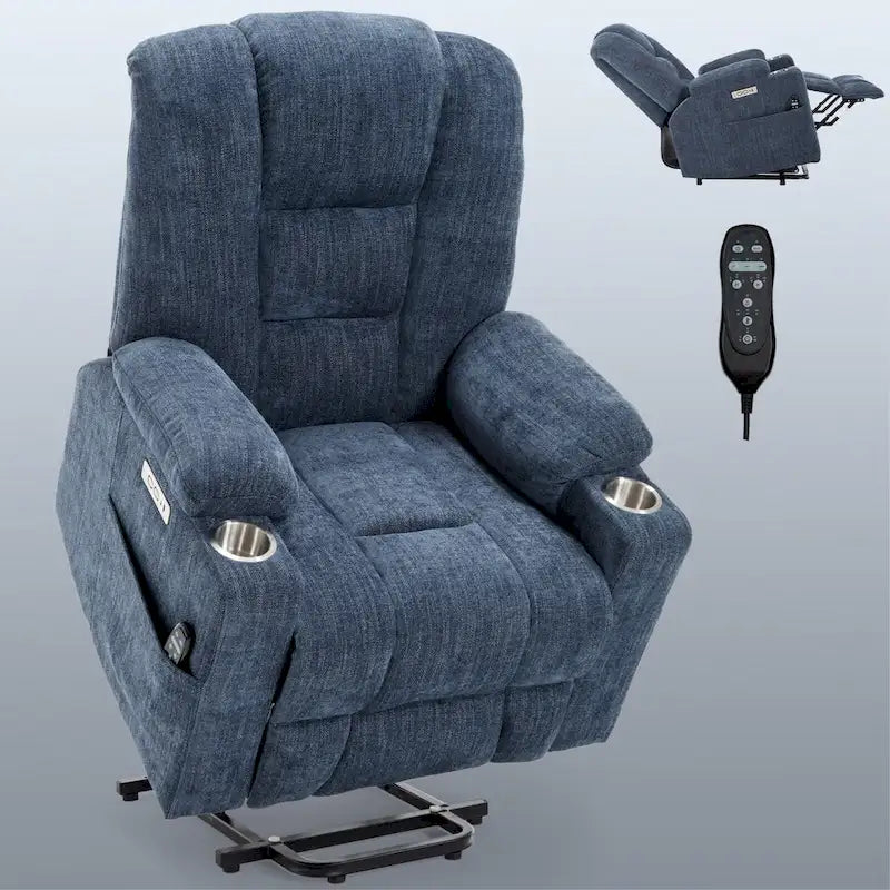 Fauteuil inclinable Power Lift avec massage et chaleur, fauteuils inclinables larges et rembourrés Lazy Boy avec ports USB, Type C et 2 porte-gobelets en acier