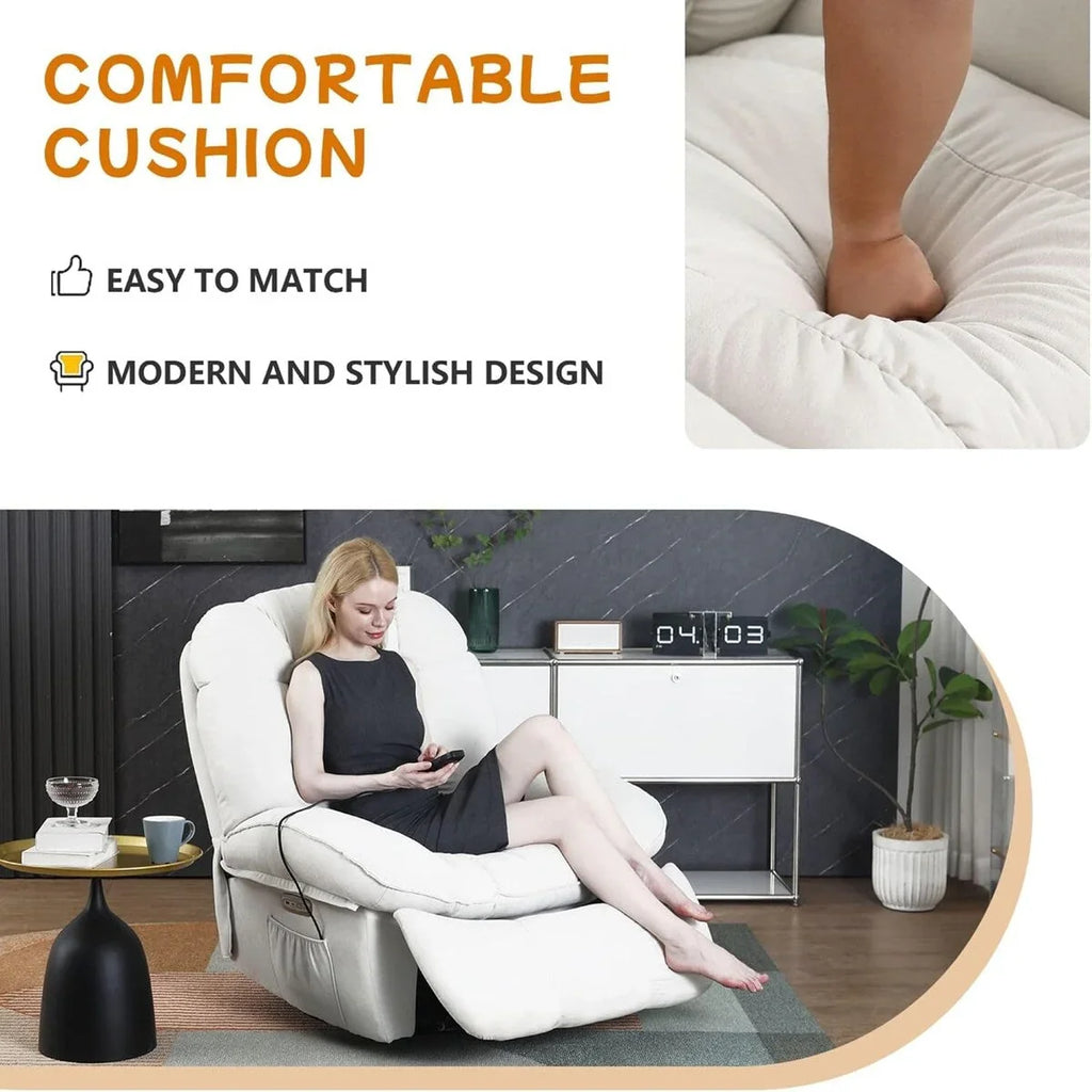 Fauteuil inclinable pivotant XINMICS, Fauteuils inclinables à bascule de massage avec fonction chauffante, ports USB, USB-C et pochette latérale