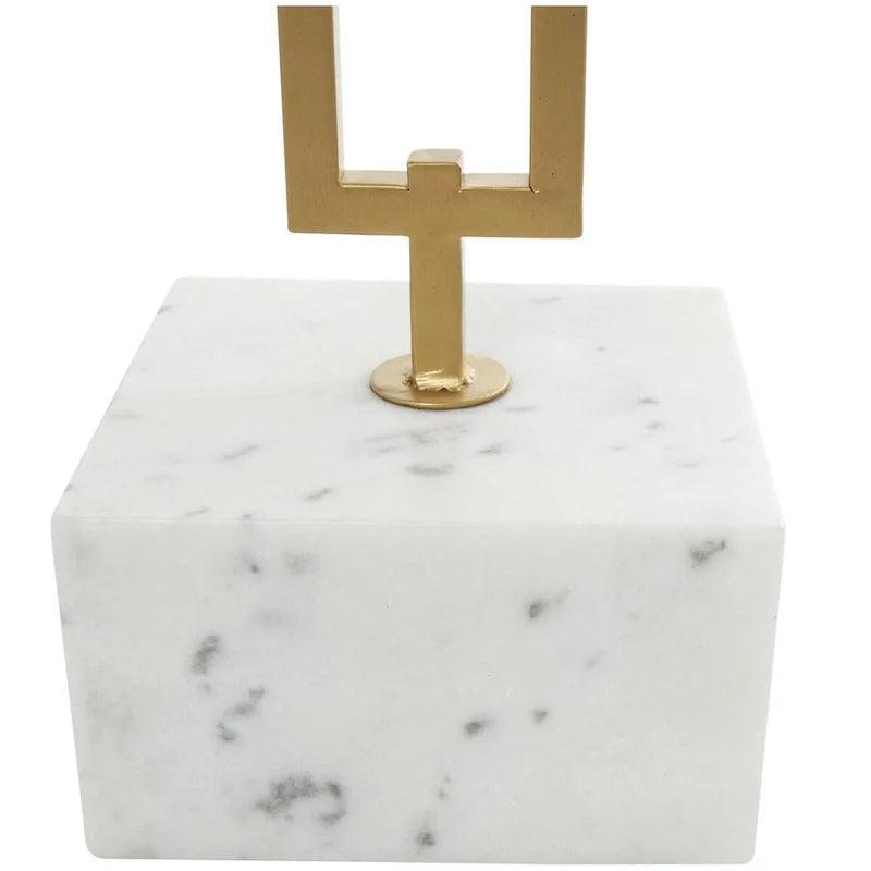Table d'appoint géométrique en marbre avec support rectangulaire en métal doré - Blanc