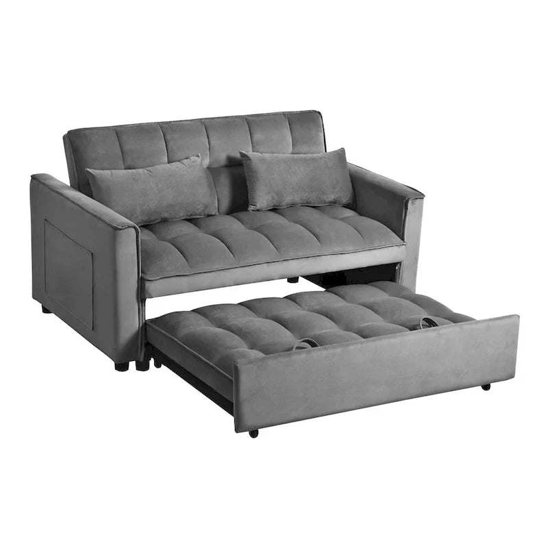 Causeuse moderne en velours avec dossier inclinable et poches, 2 places – Gris foncé / Gris clair / Bleu / Noir