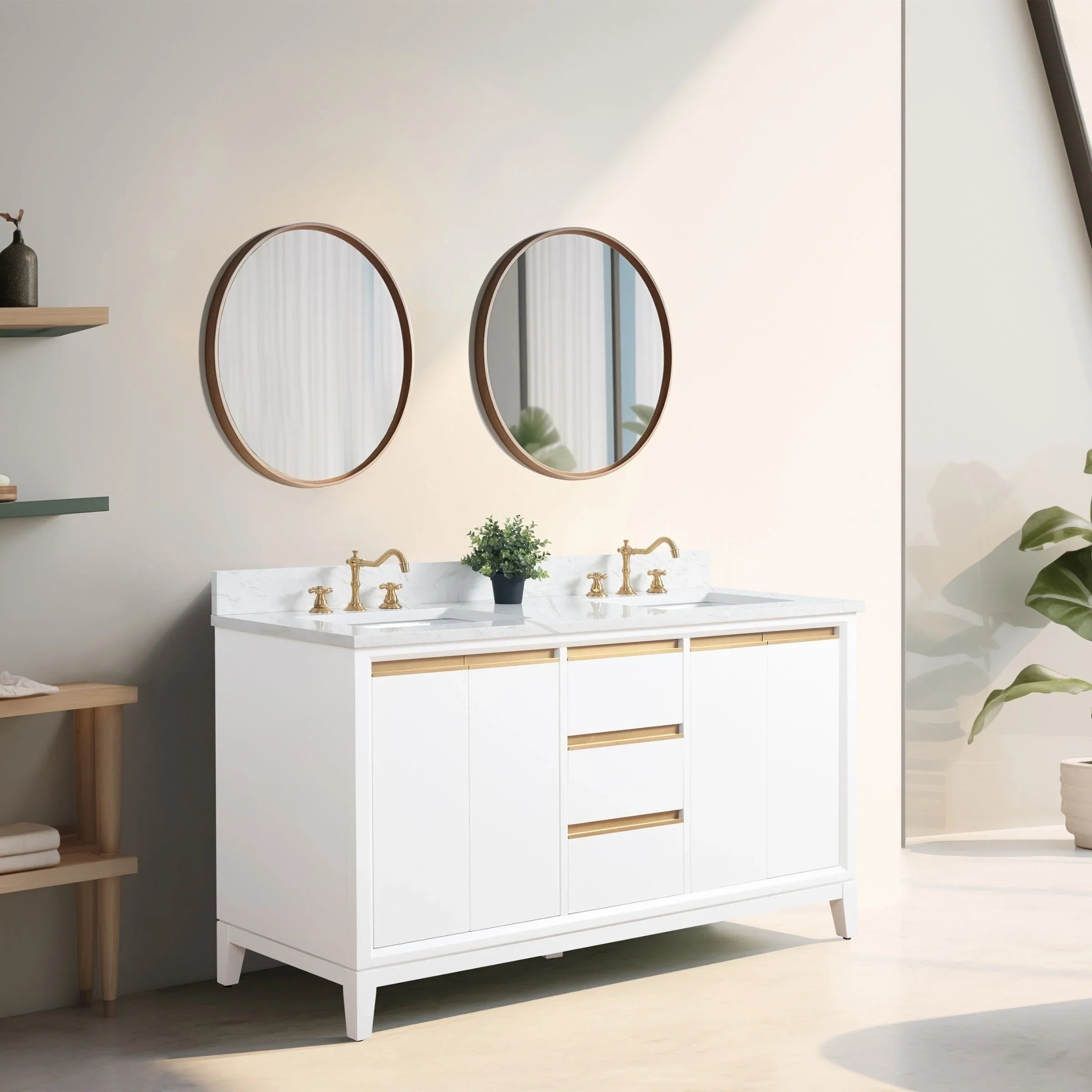 Meuble-lavabo Vanity Art avec évier en céramique et dessus en marbre reconstitué