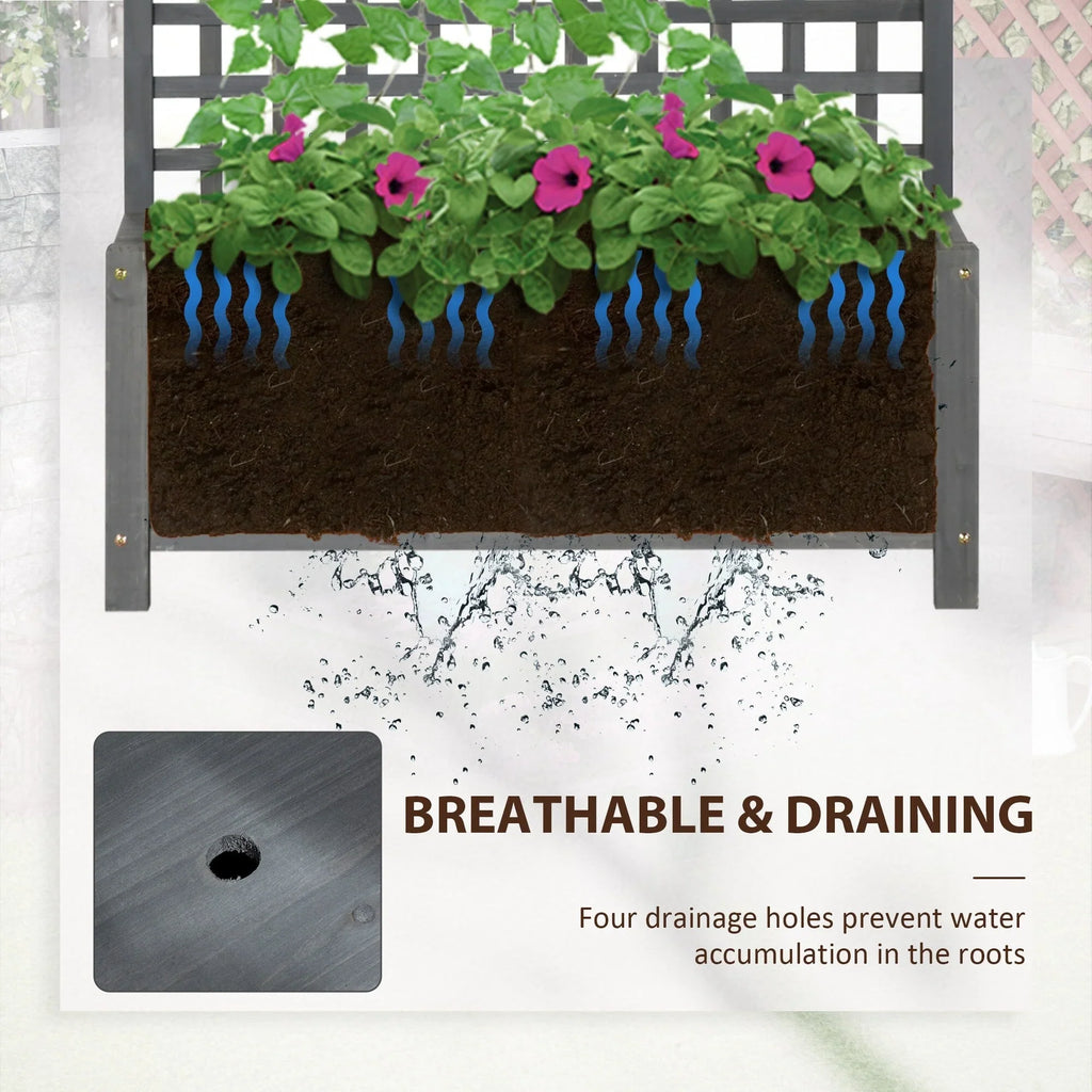 Jardinière en bois avec treillis, Carré potager surélevé pour plantes grimpantes avec trous de drainage et toit