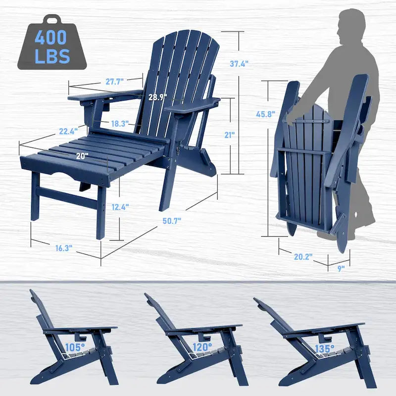 Chaise Adirondack pliante et réglable Vrakae avec ottoman